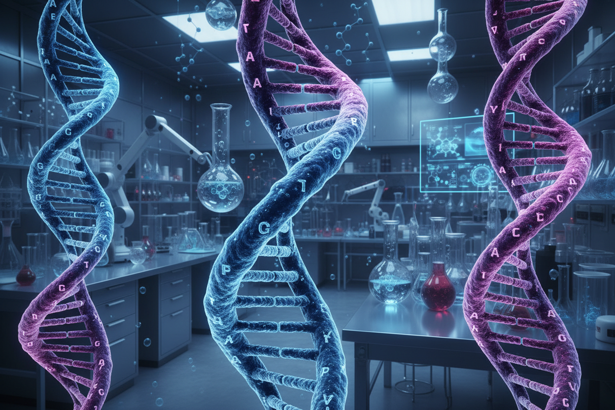 make a very cool background that looks like a lab with DNA Structure